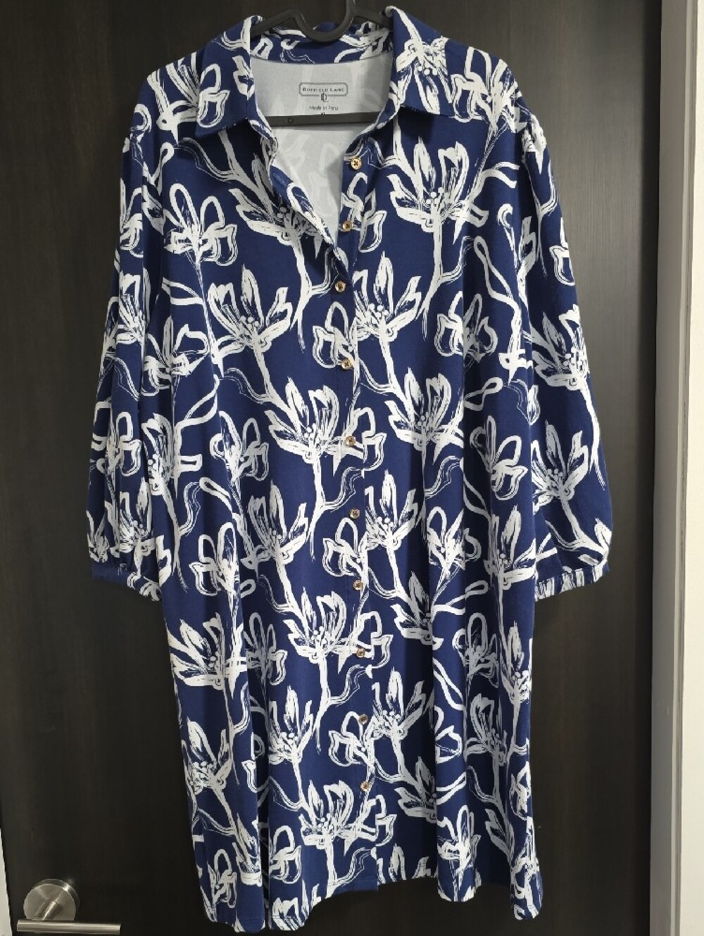 Duffield Lane Navy & White Floral Button-Front Dress, NWT, Size XL